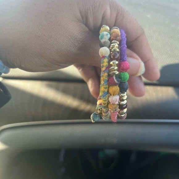 Hand made,Colorful,beaded,fabric wrapped, boho style bracelet - Picture 3 of 5